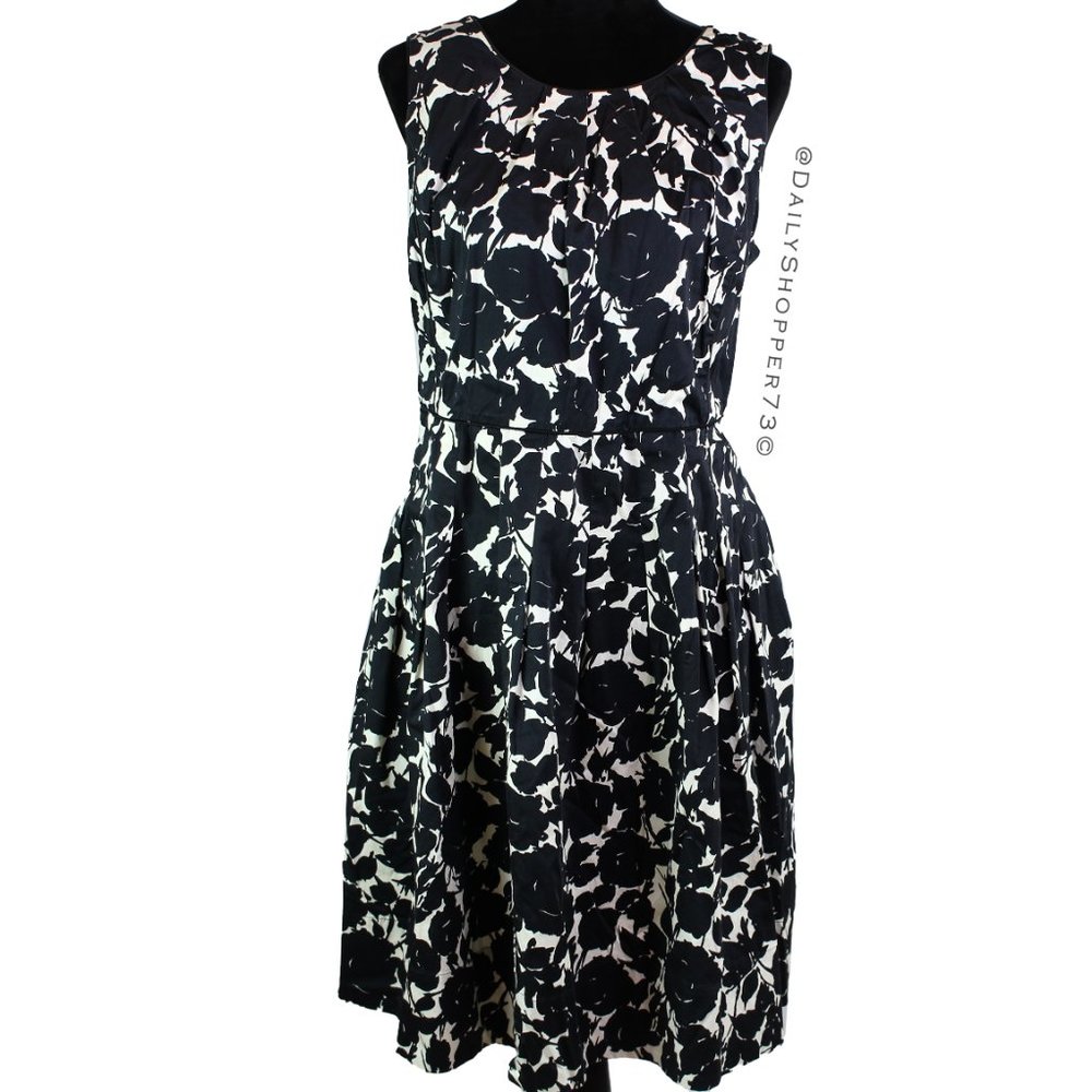 Talbots Black & White Floral Fit & Flare Tea Dress